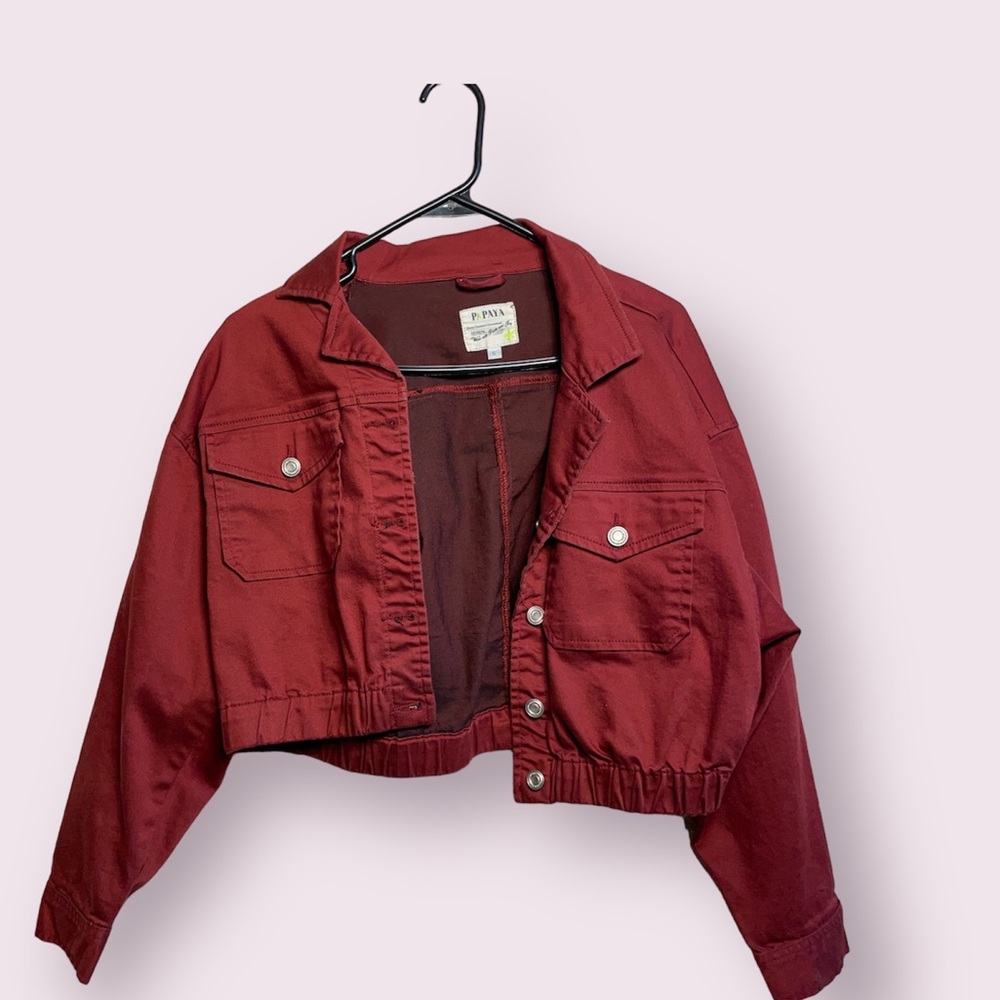 Papaya Burgundy Jean Jacket Cropped